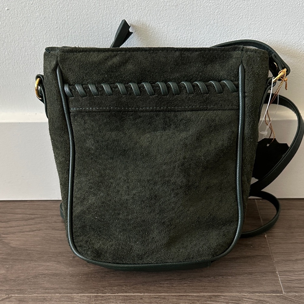 Dark Green Suede Leather Crossbody Bag